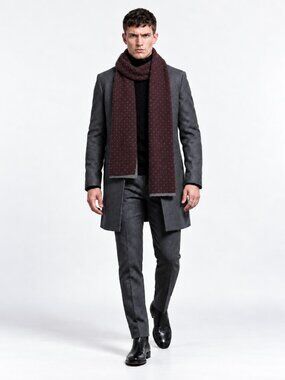 Noble Mount Mens Uptown Jacquard Dot Knit Scarf Fig Heather Grey NWT